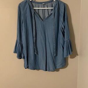 Old Navy Denim Blue Blouse with Ruffle Sleeves